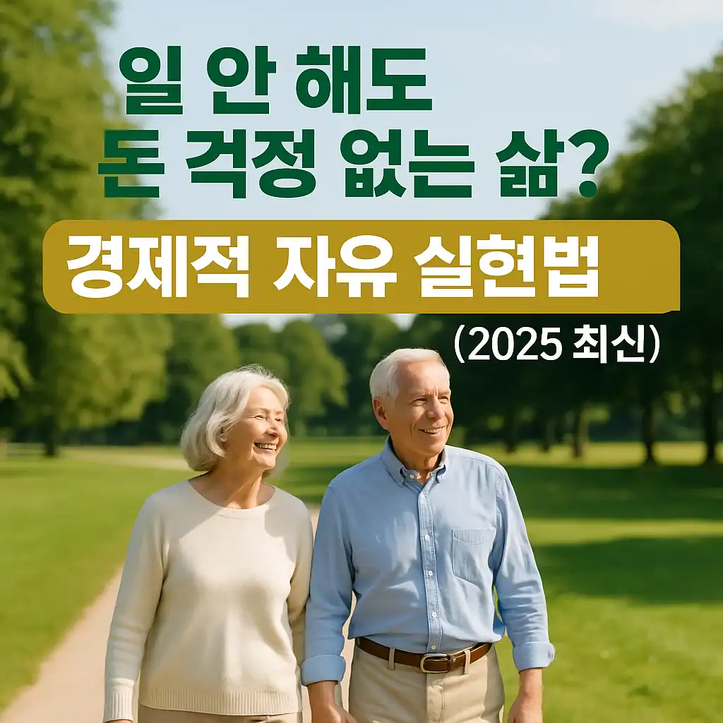 "일하지 않아도 돈 걱정 없는 삶을 향한 경제적 자유 실현법 안내 썸네일 – 한인 시니어 부부가 야외 벤치에 앉아 있는 모습"