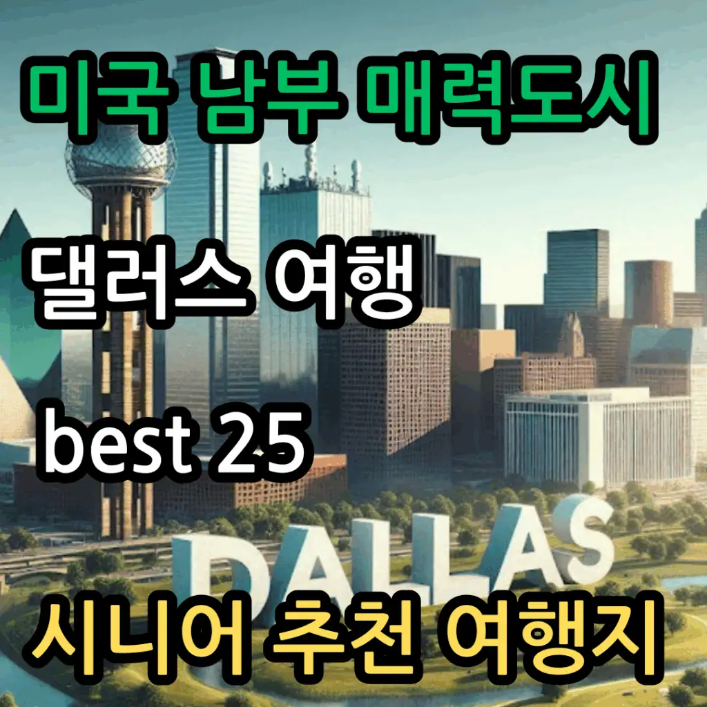 “미국 남부 도시인 텍사스 달러스 전경을 배경으로 한 시니어 추천 여행지 안내 썸네일 이미지”