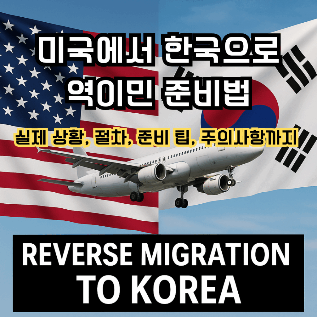 미국에서 한국으로 역이민 준비법 이라는 텍스트가 있는 썸네일 이미지