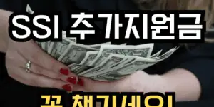 여성이 손에 현금을 들고 있는 배경 위로 '몰라서 못 받는 SSI 추가지원금 꼭 챙기세요!'라는 문구가 강조된 이미지