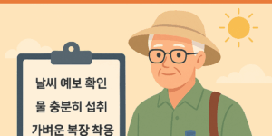 여름철 어르신 외출 시 주의사항 요약 - 폭염 대비 체크리스트와 복장, 시간대, 응급대처법 등 시니어 건강을 위한 안전 수칙 안내