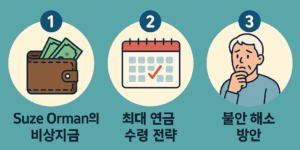 "은퇴 전에 꼭 준비해야 할 3가지 재정 전략 - Suze Orman의 비상자금, 최대 연금 수령 전략, 불안 해소 방안 설명"