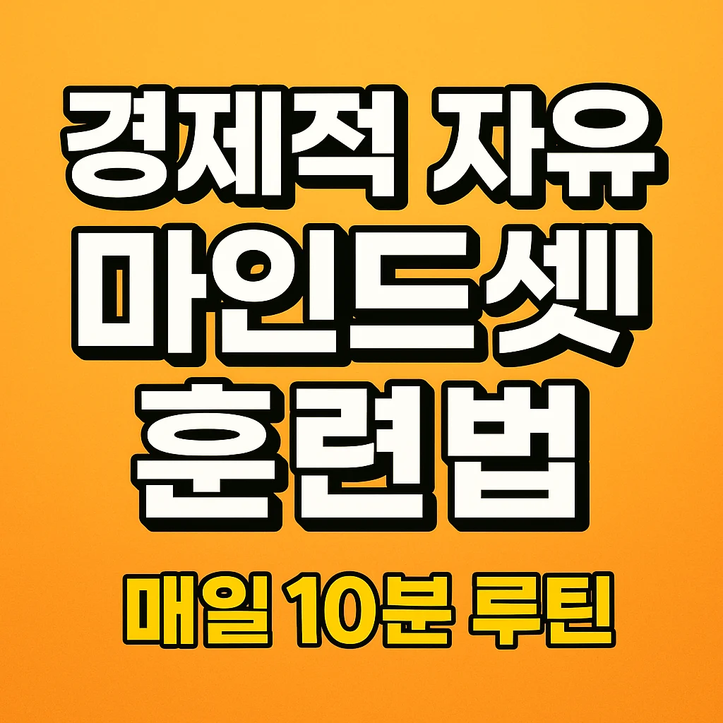 경제적 자유 마인드셋 훈련법을 소개하는 노란 배경의 한국어 썸네일 이미지. "매일 10분 루틴"이라는 문구가 강조되어 있음.