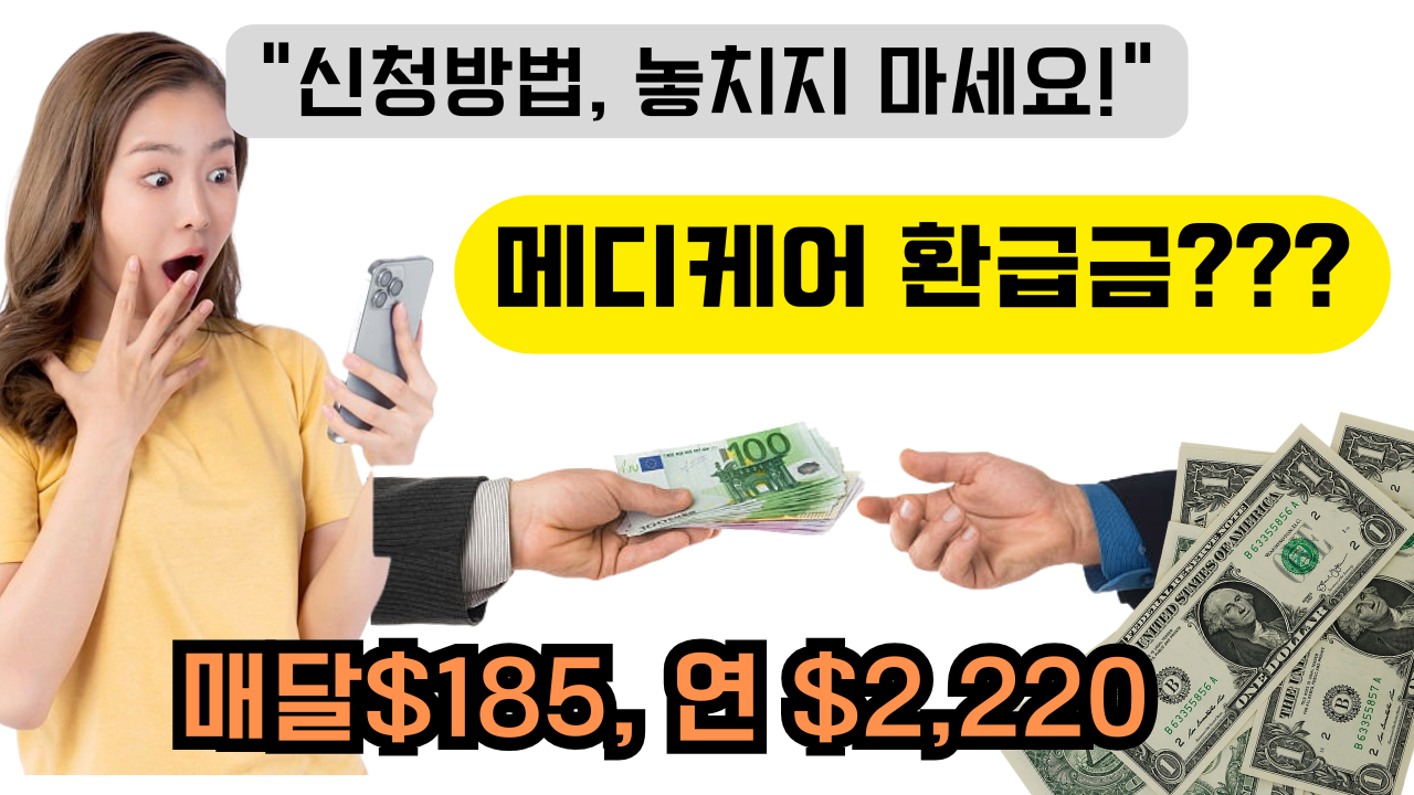메디케어 환급금안내를 하는 문구, 놀라는 여자이미지의 썸네일