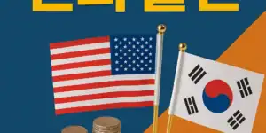 미국 국기와 한국 국기가 나란히 놓여 있고, 'RETIRE' 글자와 동전 더미, 한국 지도와 상승 그래프가 함께 있는 은퇴 플랜 썸네일